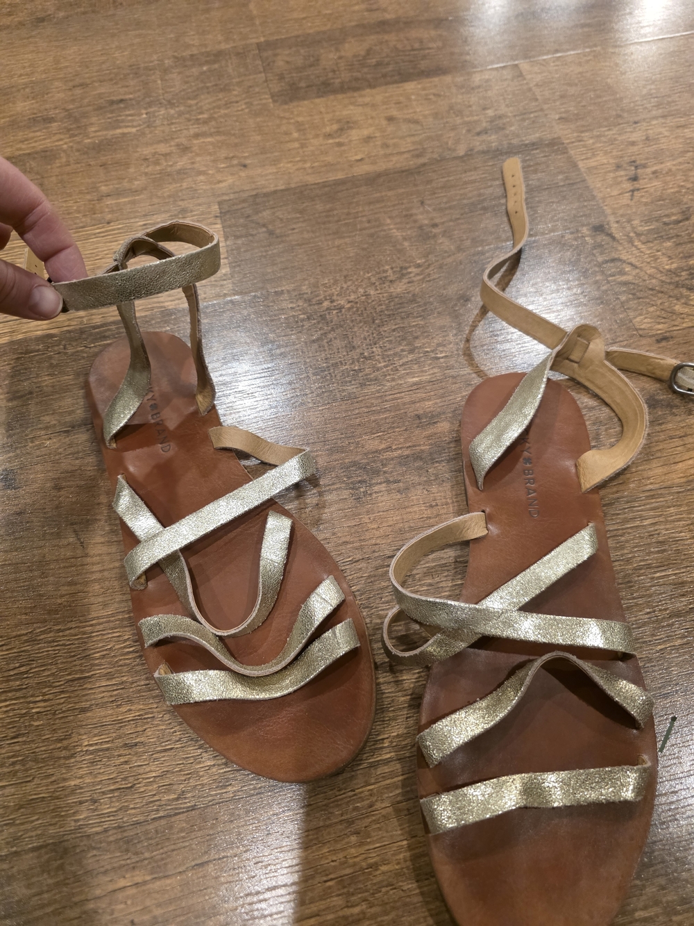 Lucky Brand Gold Metallic Strappy Lace-Up Sandals